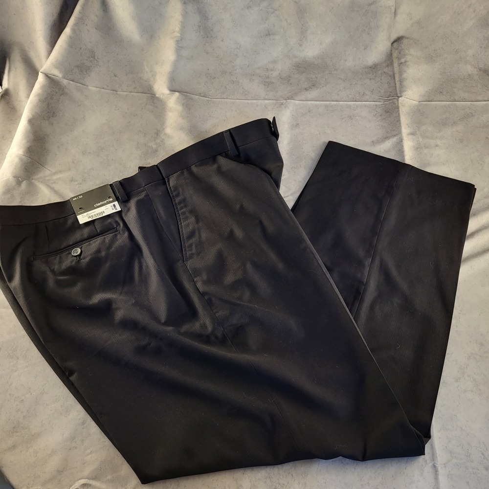 NWT Claiborne Mens 46 X 32 Black Dress Pants Flat Front